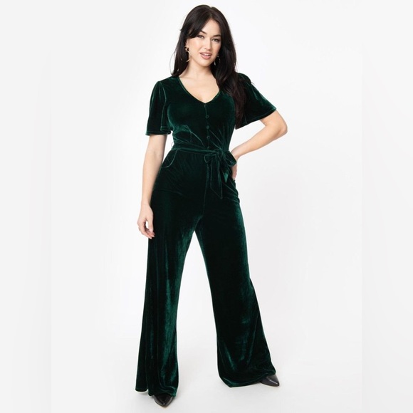 Retro Elegant Green Leopard Print Hooded Velvet Jumpsuit